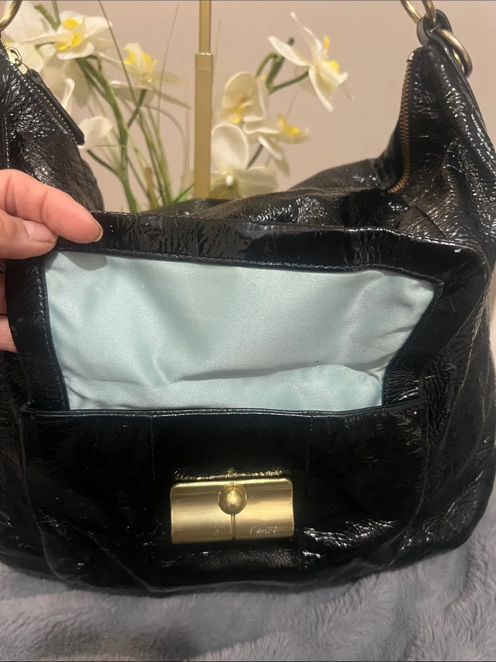 Coach Kristin Crinkle Black Leather Hobo Bag EUC retail $298